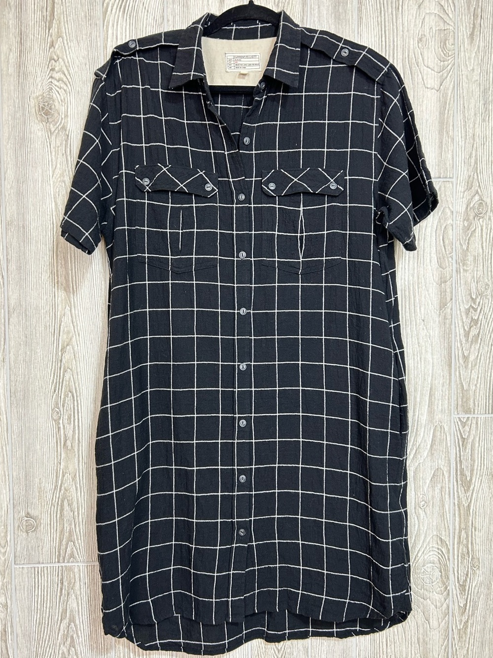 Current/Elliott The Workwear Window Pane Black White Check Shirt Dress Size 2